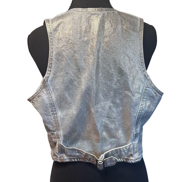 Levi’s Metallic Silver Jean Vest Corset Crop Top Sz L Festival Country Southern - Picture 2 of 11